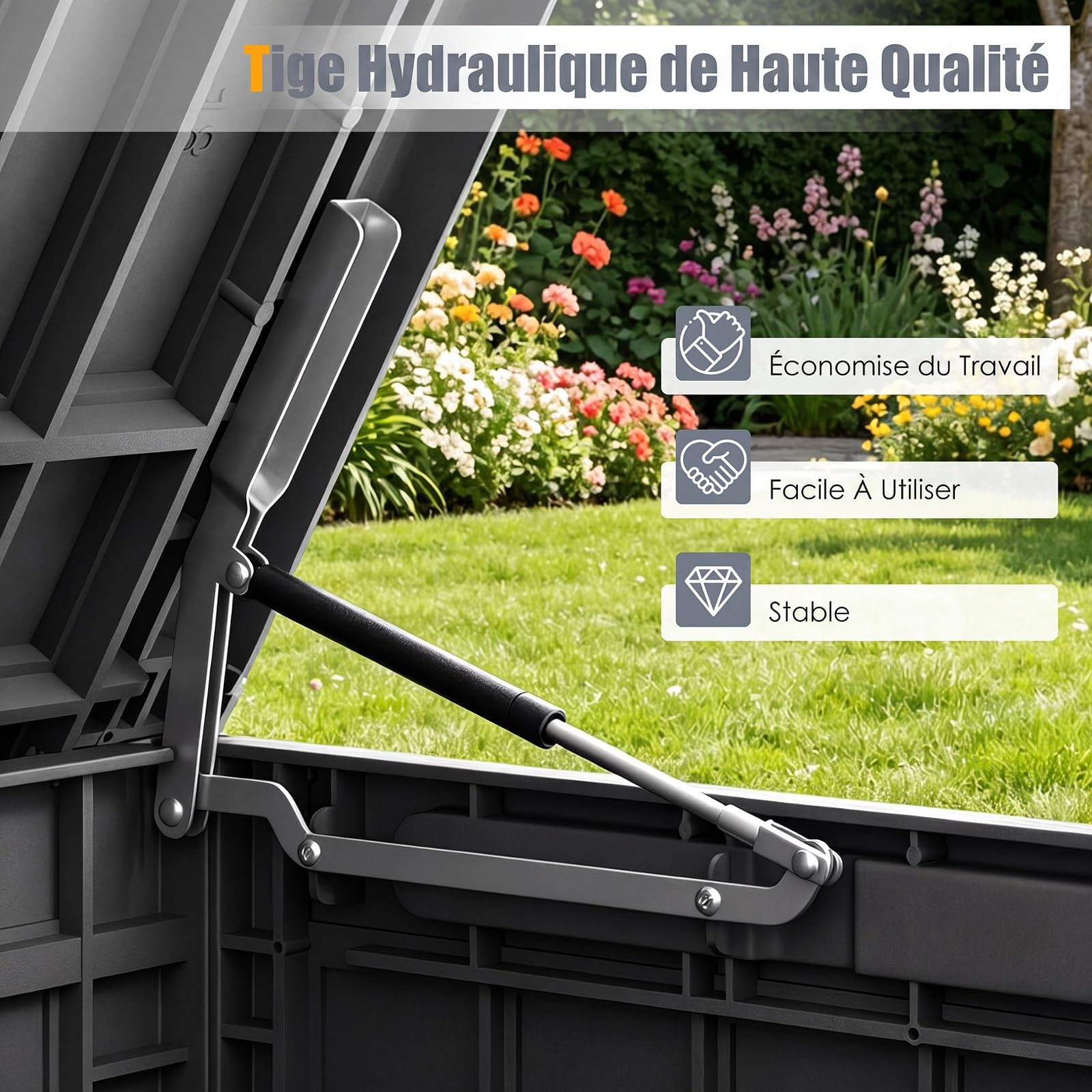 COSTWAY Coffre de Rangement Exterieur en PP 523L, Grand Conteneur de Jardin avec Couvercle Poignée Intégrée Verrouillable, pour 3 Personnes pour Terrasse Balcon, Charge 245 kg (Noir)