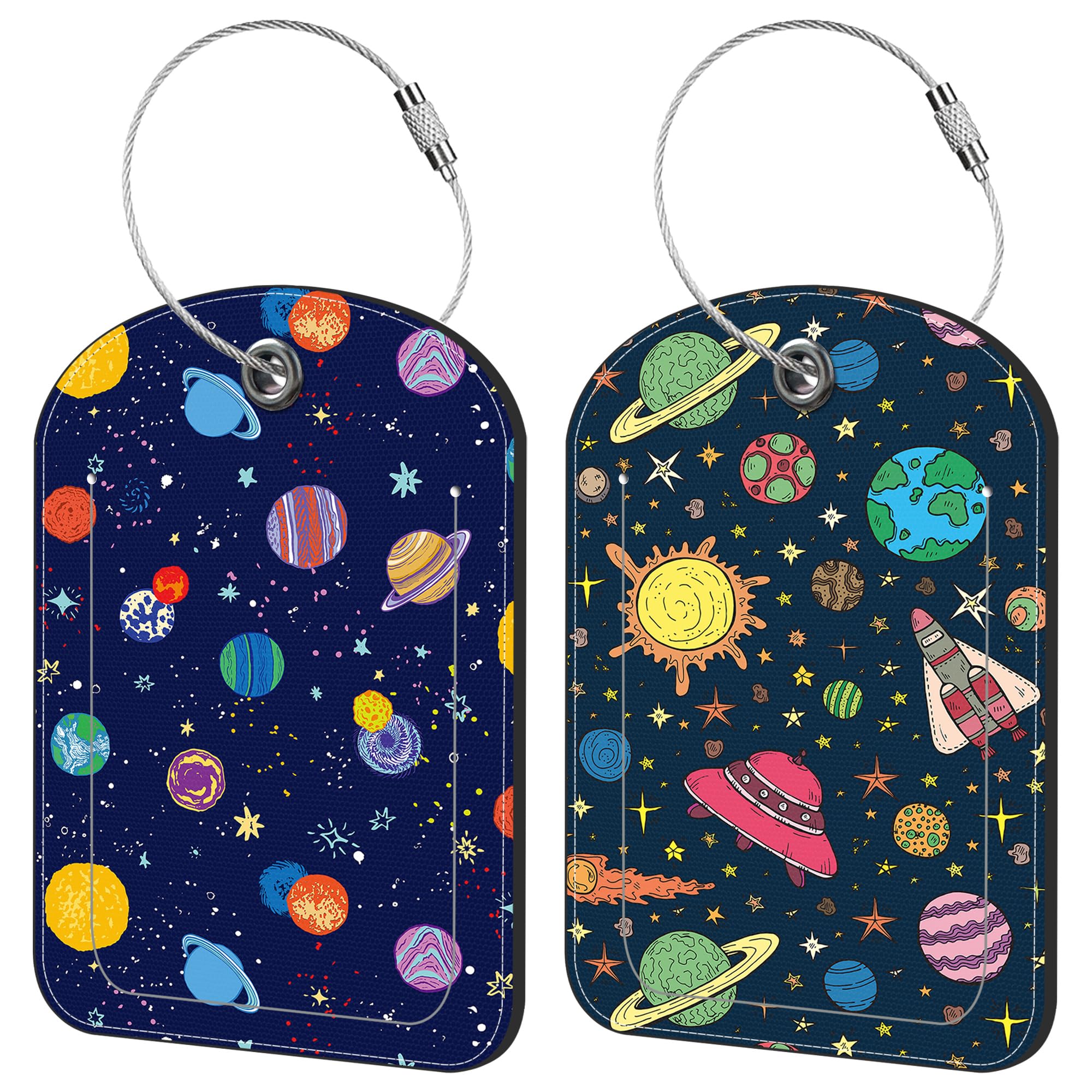 iapodiad Space Planets Luggage Tag for Suitcase Set of 2 PU Leather Cute Luggage Tags with Stainless Metal Loop ID Label Privacy Flap Suitcase Tags