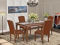 Vista 2 de East West Furniture DUEN5-MAH-66 - Juego de mesa de comedor de 5 piezas para 4 personas, incluye una mesa de cocina rectangular y 4 sillas