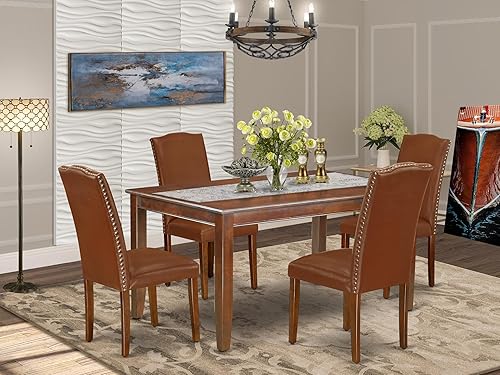 Miniatura 2 de East West Furniture DUEN5-MAH-66 - Juego de mesa de comedor de 5 piezas para 4 personas, incluye una mesa de cocina rectangular y 4 sillas