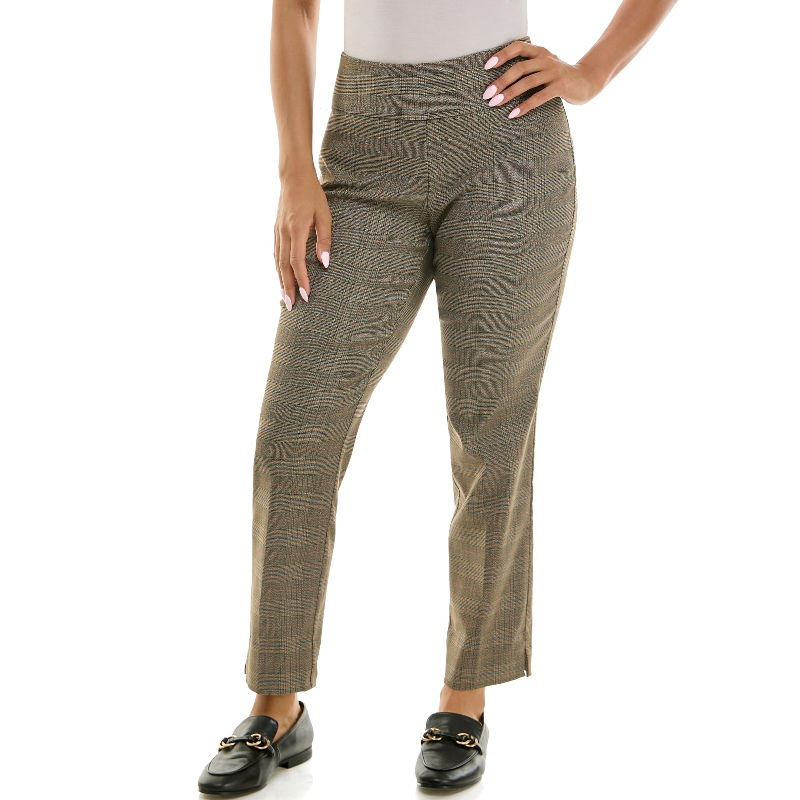 Zac Rachel Womens Pull-On Ankle Length Pant with Tummy Control Waist Band Black Multi Rose 14