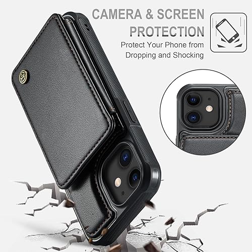 Miniatura 6 de Vinich Funda tipo cartera para iPhone 11 con soporte para tarjetas, bloqueo RFID, ranuras de crédito, función atril, a prueba de golpes, para Negro