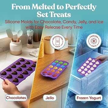 Bakerpan 3 Pack Mini Silicone Heart Molds - Heart Shaped Molds for Chocolate, Candy, Gummies, Ice Cubes, Jelly & Truffles - Non-Stick, BPA-Free for Valentine's Day, Anniversaries & Weddings