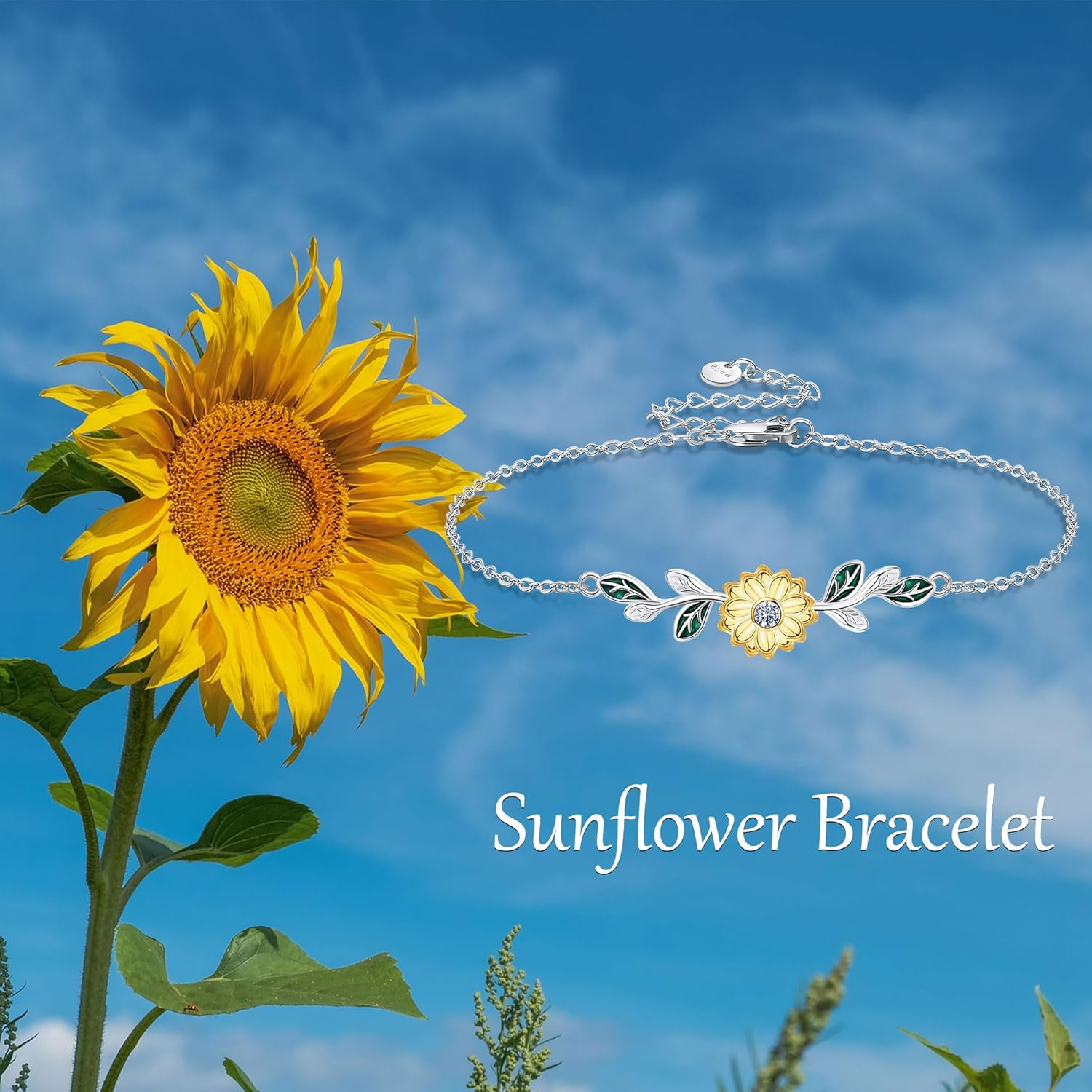 Sunflower Bracelet 925 Sterling Silver Leaf Bracelets Yellow Flower Bracelet Chain Sunflower Jewelry Gifts for Women Mom Wife - Image 5