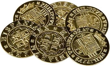 The Broken Token Prop Coins - 35mm Gold Pieces of Eight Themed Gaming Replica Coins Pack of 6, Historical Prop and Novelty Coins