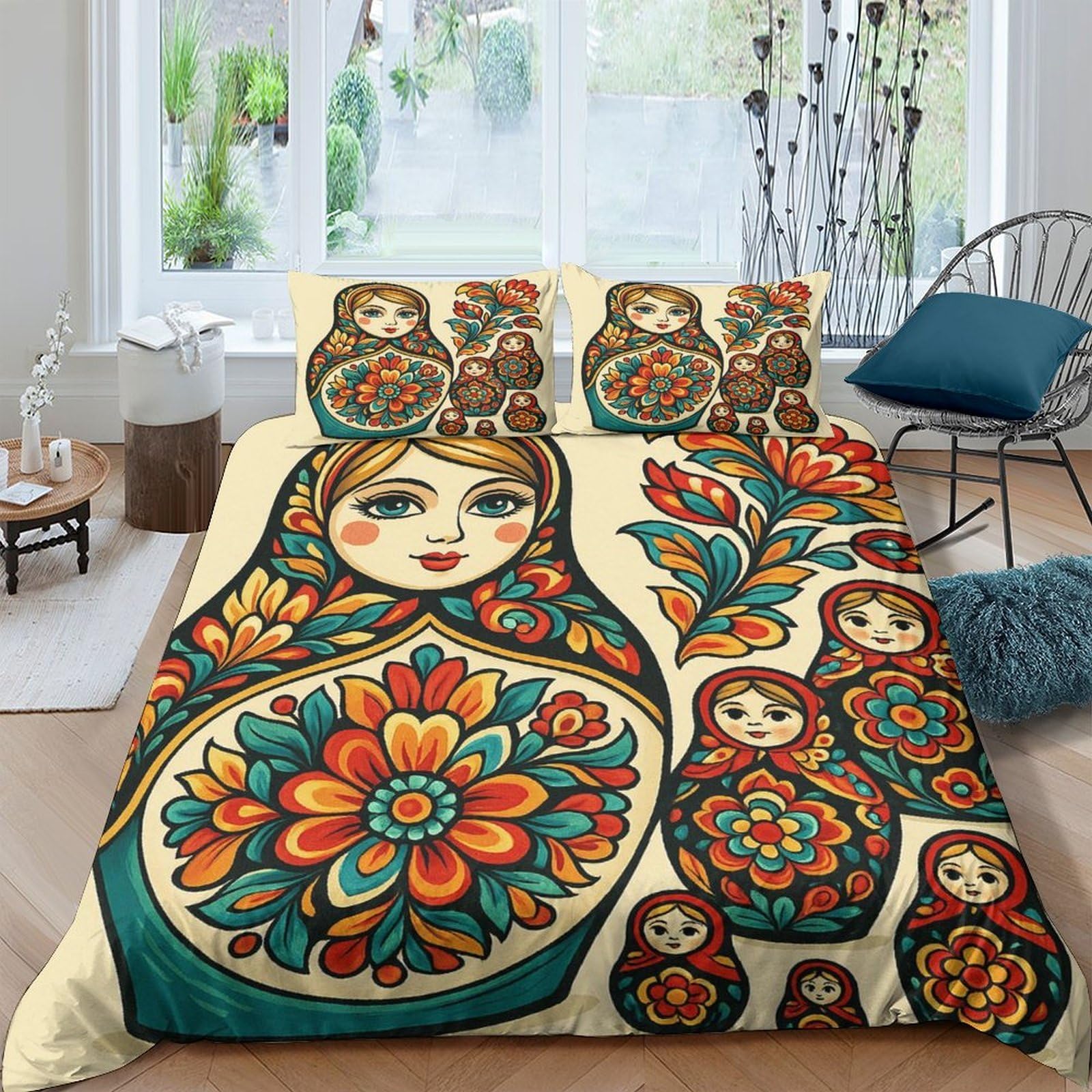 Ctjqhvkz Style-2 3D Printed Matryoshka Doll Fitted Sheet Microfiber Soft Breathable Russian Nesting Doll Bed Cover For Bedroom Dorm Mattress Decor Single（135X200cm）