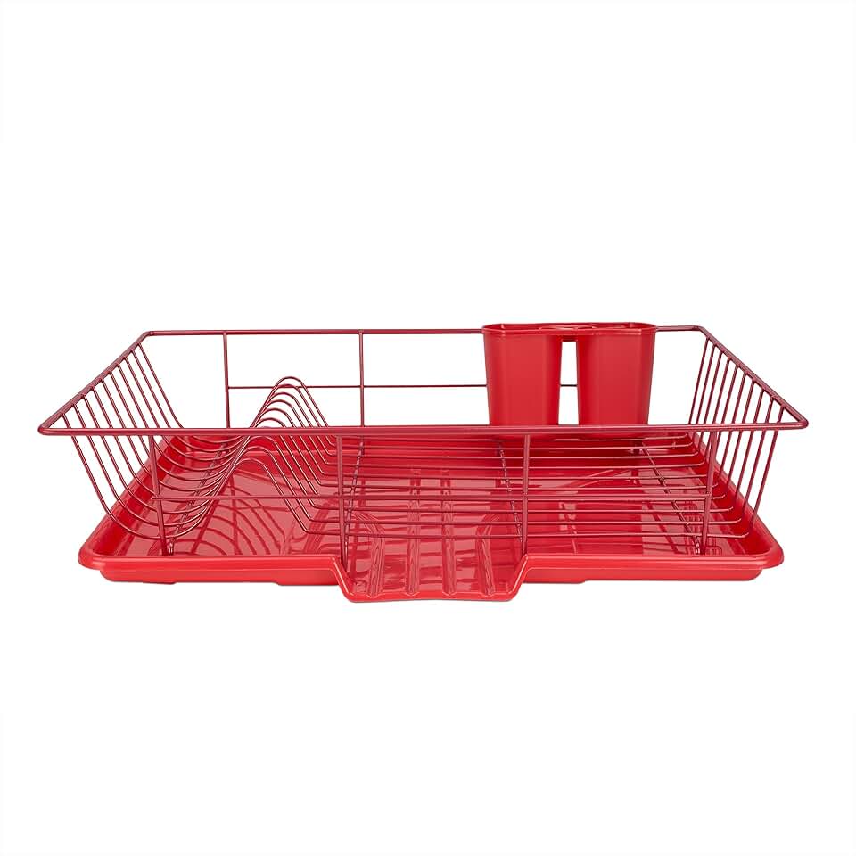 red rubbermaid dish drainer