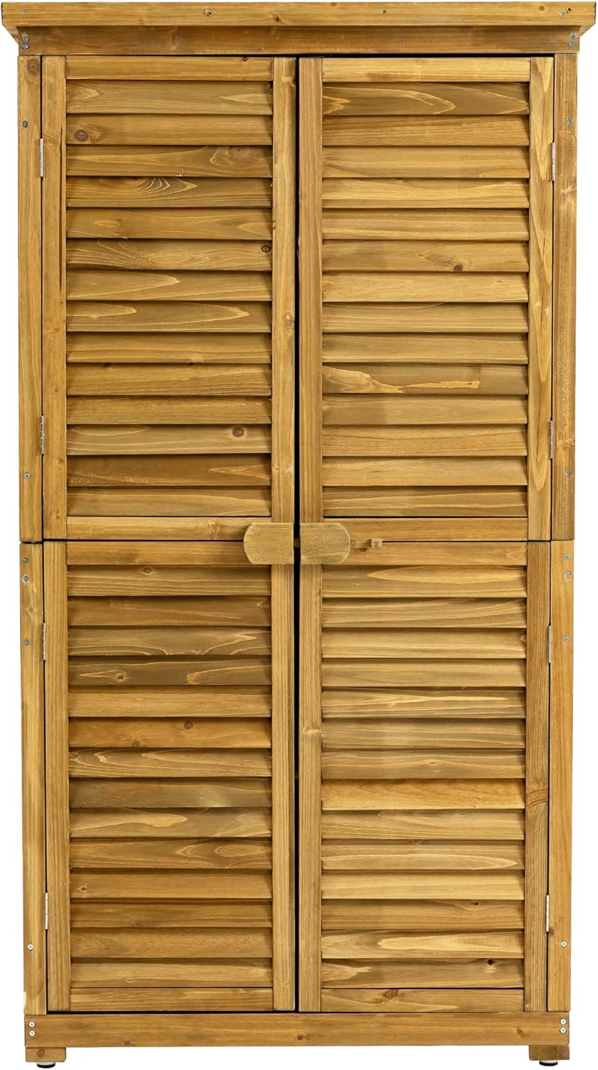 Outdoor Storage Cabinet, Wood Garden Shed with Lockable Door, Waterproof Roof and 2 Outdoor shed with Floor Removable Shelves, Vertical Garden Sheds & Outdoor Storage Pool Storage