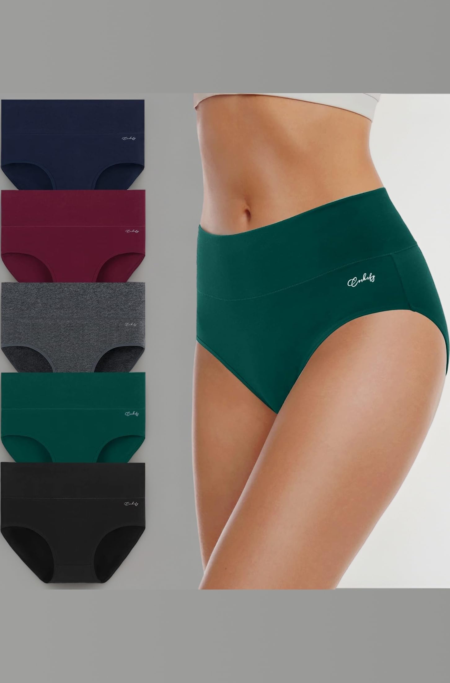 coskefy Women's High Waisted Cotton Underwear Soft Breathable Panties Stretch Briefs Seamless Ladies Panties 5 Pack
