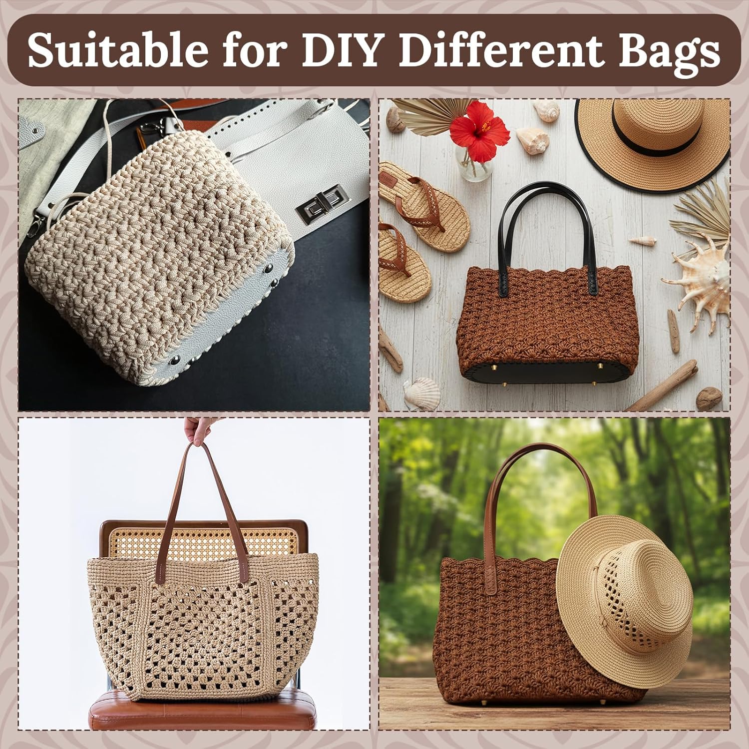 Sunnymove 24 Pcs Bag Bases for Crochet Purse Kit Include 6 Bag Bases 12 Leather Purse Straps 6 Snap Buckles for DIY Shoulder Packet Making Craft, 6 Colors - Image 7