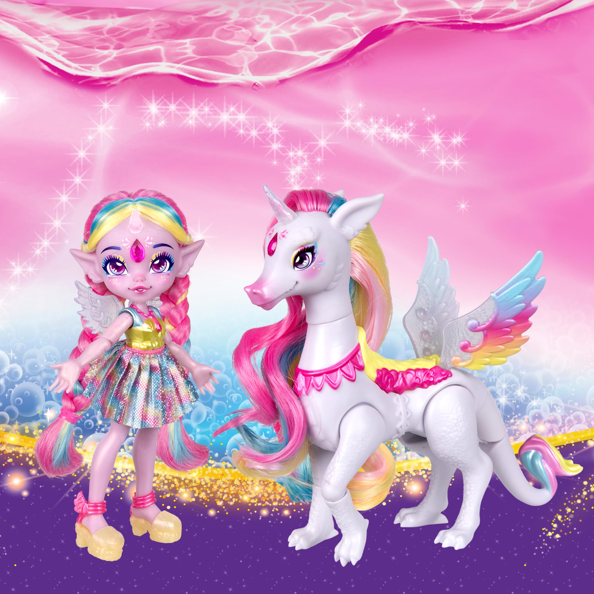Magic Mixies - Magic Pixlings Doll + Kucyk, paczka z lalką i jej kucykiem, magiczne Unboxing ze specjalnymi zaklęciami, lalka z długimi grzywkami do stylizacji, dzieci 3 lata+, słynna (MG104000)