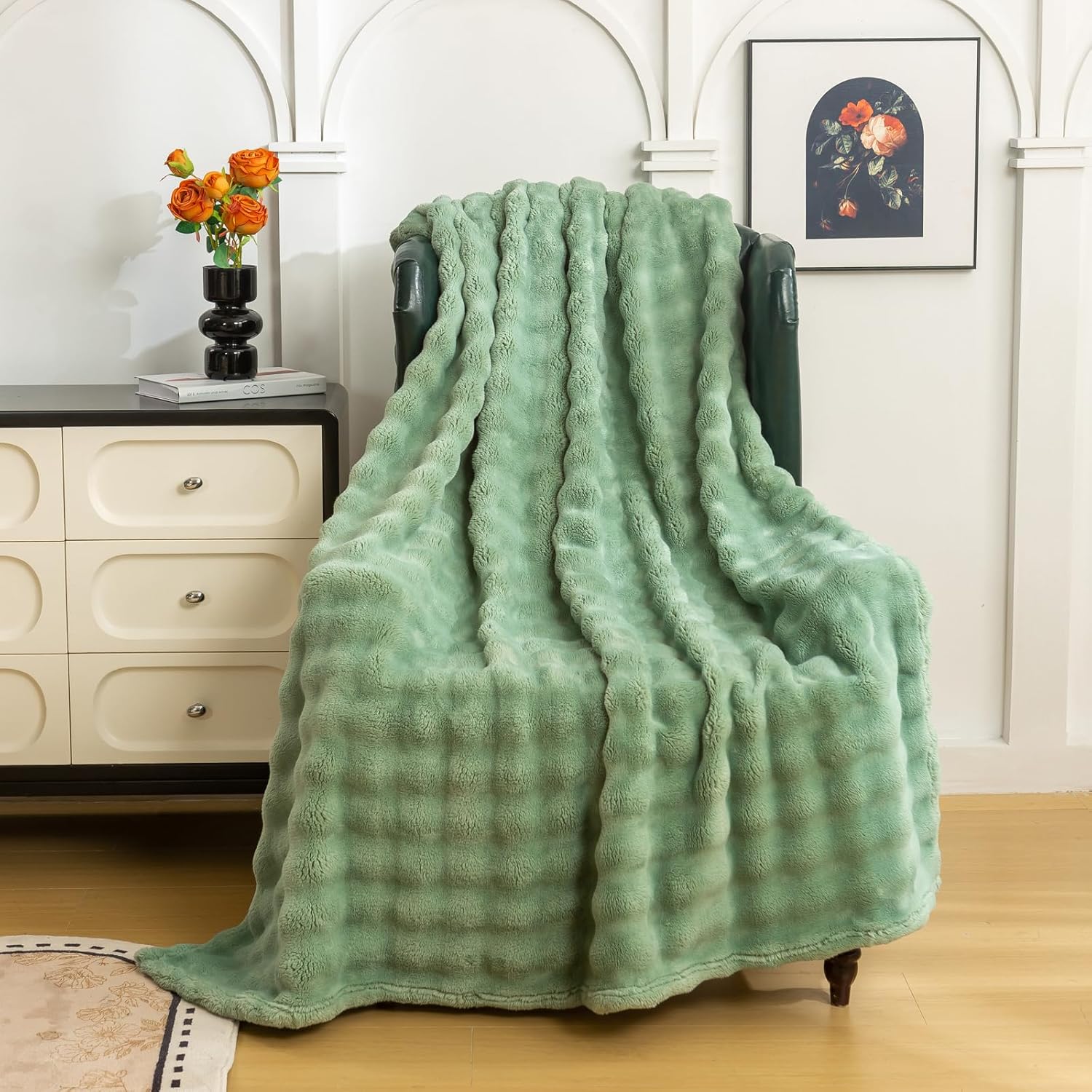 YUSOKI Luxury 3D Bubble Light Weighted Throw Blanket 1.8lb,All Ages,Home Decoration, (Sage Green,50 * 60inches) - Image 2