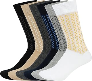 BALENZIA SocksXpress Men’s Motif Cotton Crew Socks |Pack of 6 |Black, Beige, Navy, Dark Grey, Light Grey, White|Calf-Lengt... Price In India