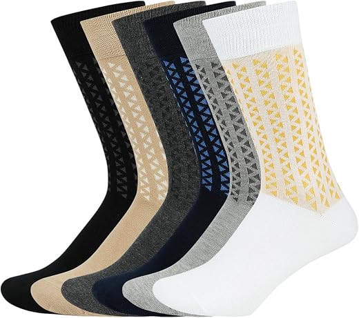 BALENZIA SocksXpress Men’s Motif Cotton Crew Socks |Pack of 6 |Black, Beige, Navy, Dark Grey, Light Grey, White|Calf-Lengt...