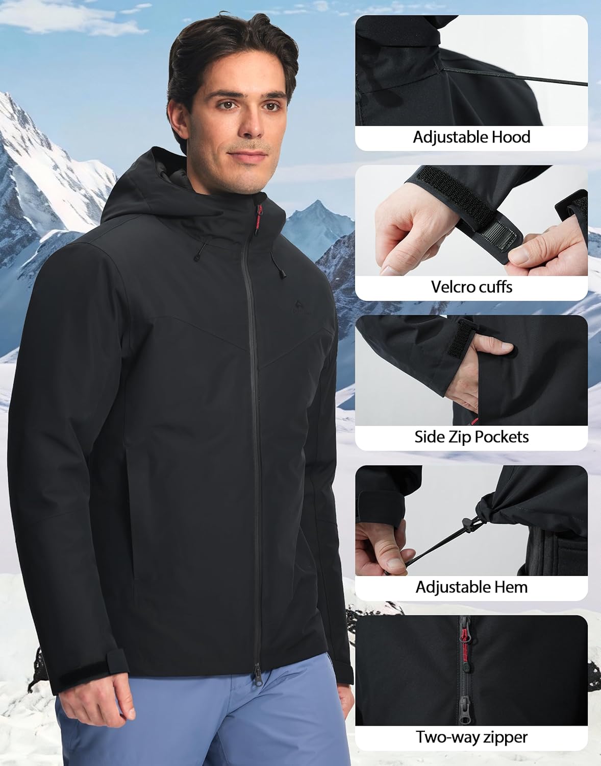 Pioneer Camp Men's Waterproof 3-in-1 Ski Snow jacket Insulated Puffer Liner Windbreaker Jackets Winter Rain Coat for Outdoor - Image 5