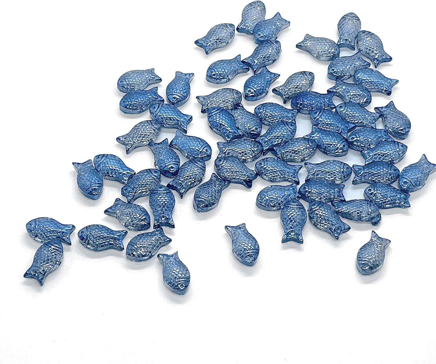 60PCS Sea Glass Fish Beads, Electroplated Blue Glass Spacer Beads, Small Shiny Sea Animal Beads, Ocean Glass Loose Beads Bulk for Jewelry Making DIY Handicrafts Earrings Necklace Bracelet Accessories