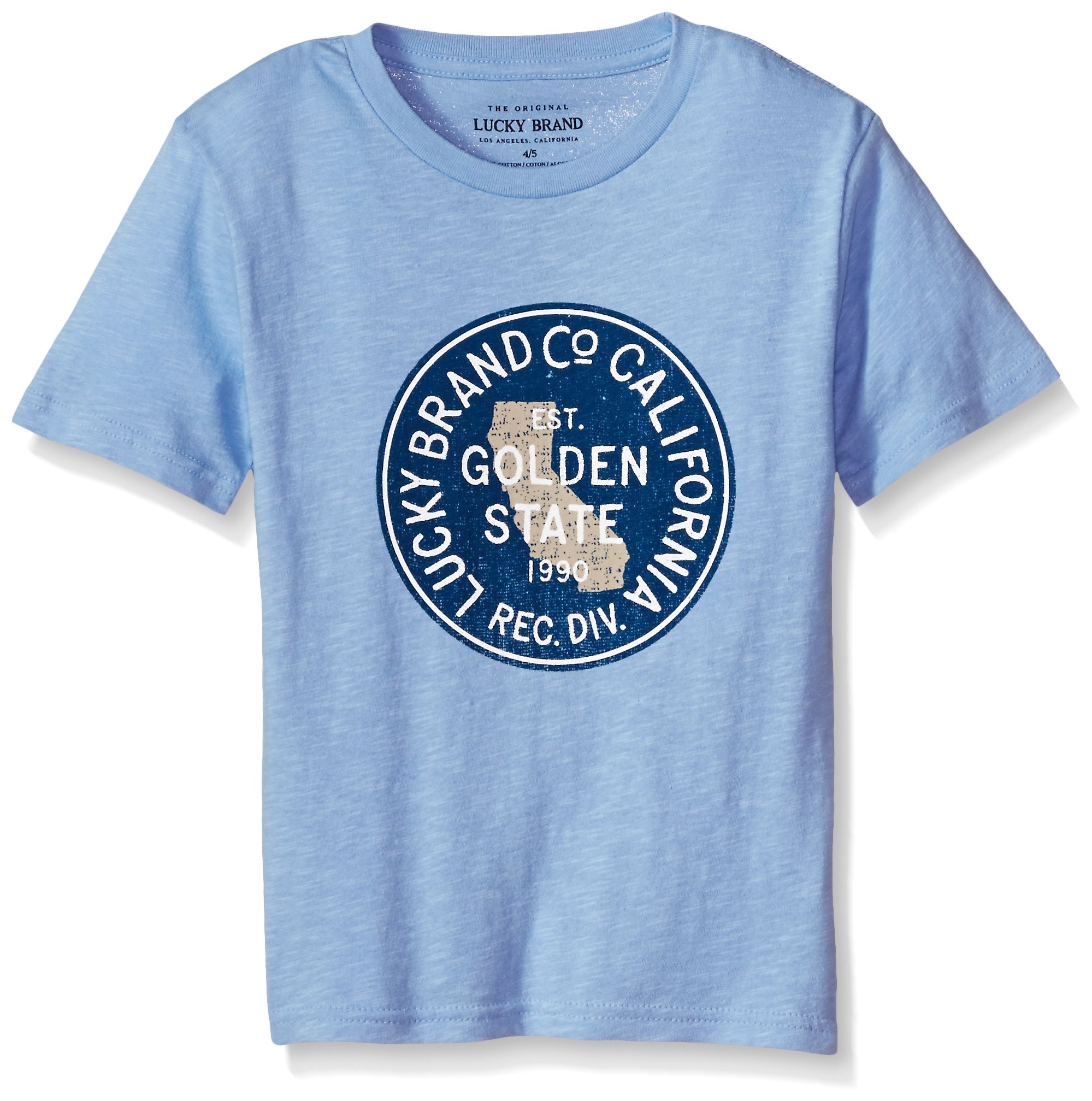 Lucky Brand Boys' Short Sleeve Legacy Crew Neck T-Shirt, Golden State Ck Blue 4014, 2T