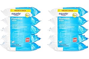 2 PACKS Fresh Scent Flushable Wipes, 5 Resealable Packs, 480 Wipes
