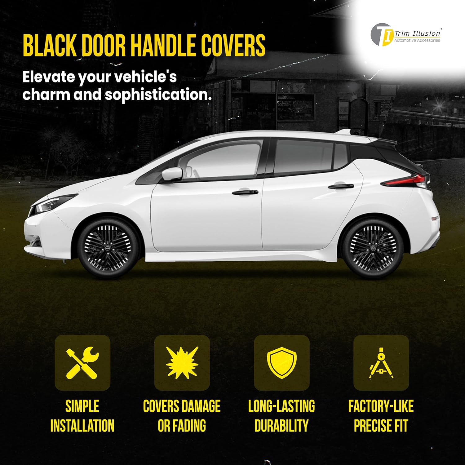 Trim Illusion Snap On Gloss Black Car Door Handle Cover Trim Compatible with Nissan Sentra 2013-2019 with or Without Smart Key, DH6307BLK