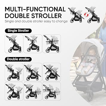 Double Stroller for Twins Infants and Toddlers, Foldable Tandem, Convertible Twin to Single Stroller, Compact Light Weight, Ages 0-3 Years (B0G1Y96QXZ)