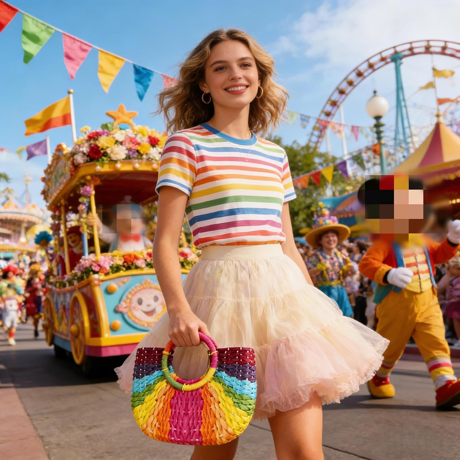 Beach Tote for Women, Color Semicircle Hand-Woven Straw Bag Suitable for Travel, Vacation, Work, Daily Matching (Style 2)