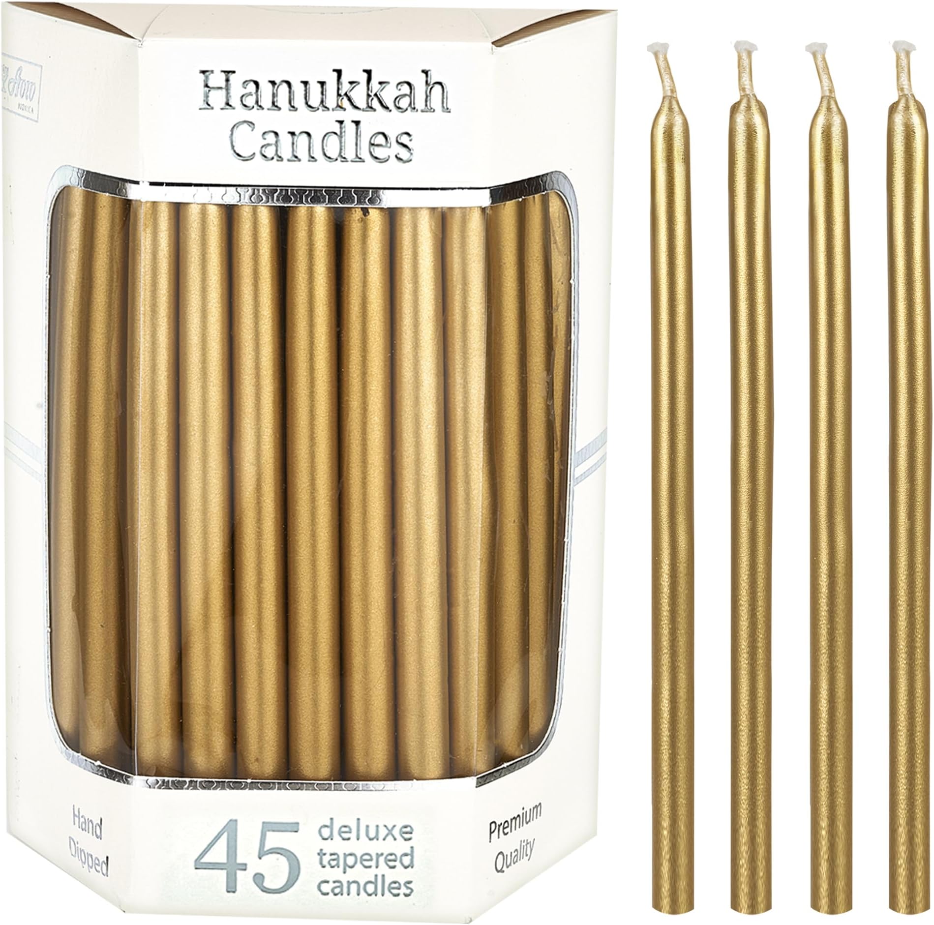 Dripless Hanukkah Candles 5.75" Tall Metallic Gold Candle Set of 45 Enough for 8