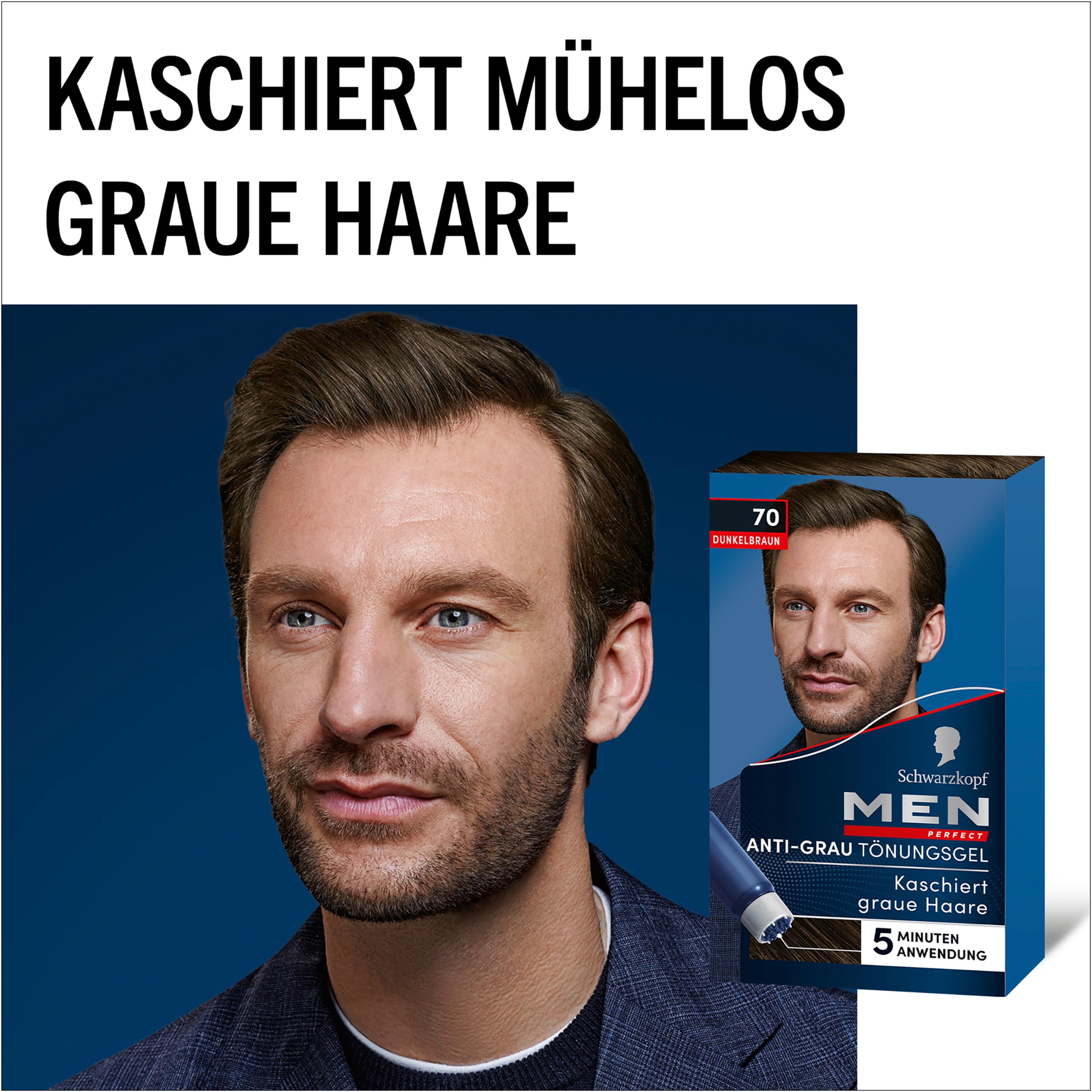 Schwarzkopf Men Perfect Anti-Grau Tönungs-Gel 70 Dunkelbraun (3 x 80 ml), Haarfarbe für Männer blendet graue Haare aus, Anti-Grau Tönung für ein natürlich aussehendes Ergebnis
