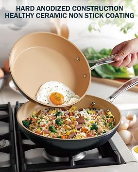 Cooks Standard Classic Hard Anodized 9.5 Inch Nonstick Frying Pan, Ceramic Non Stick Skillet, Induction Cookware Egg Omelette Pan, Oven Safe, Black & Apricot
