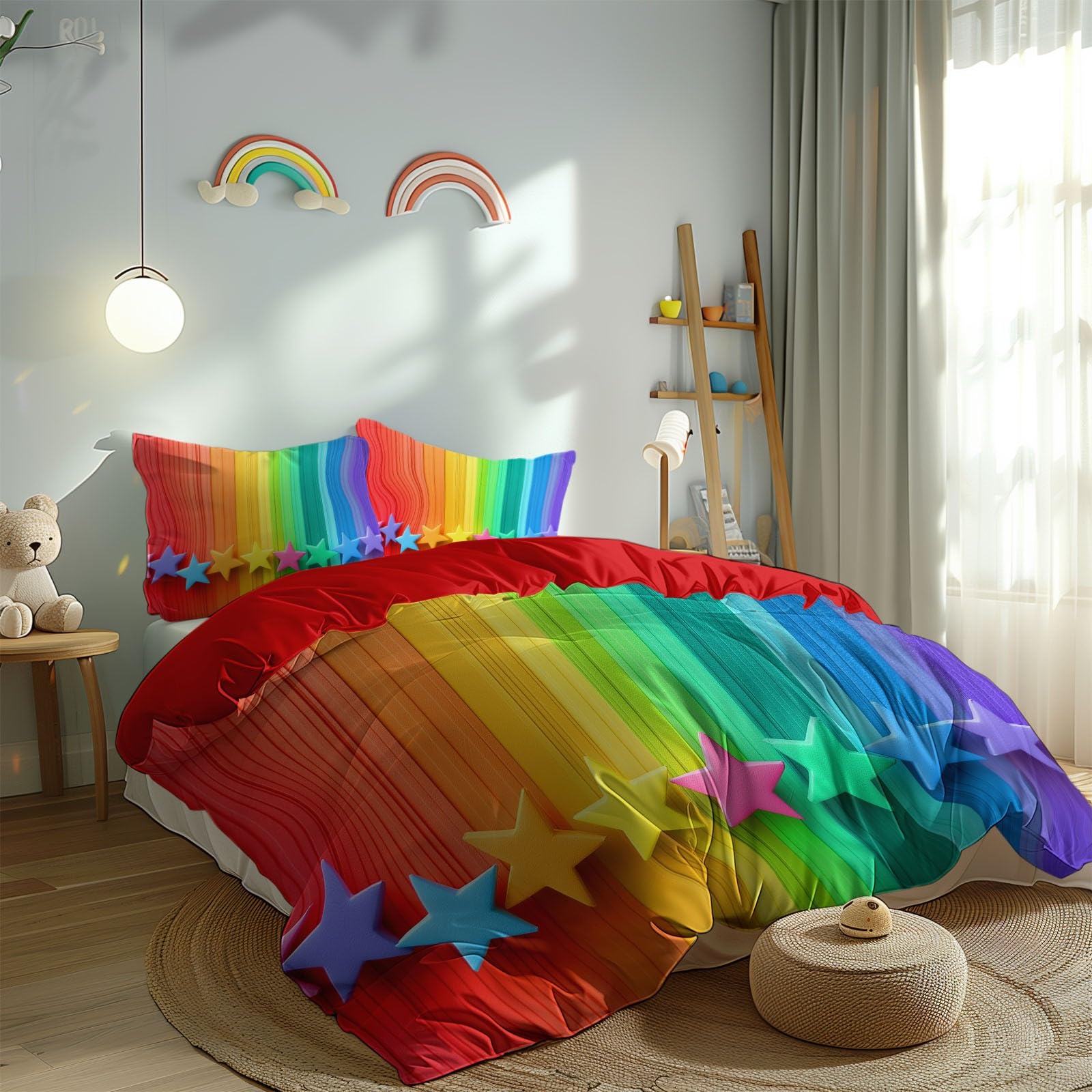 Poszwa na kołdrę 220 x 240 cm Miękki i oddychający zestaw pościeli z mikrofibry z zamkiem błyskawicznym, 2-osobowa poszwa na kołdrę w kształcie tęczy i 2 poszewki na poduszki 65x65 cm