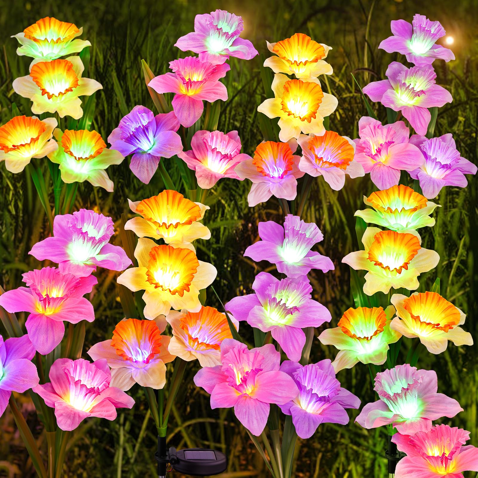 FWLWTWSS Solar Lights Outdoor Garden, 2 Pack Snow Lotus Solar Garden Lights