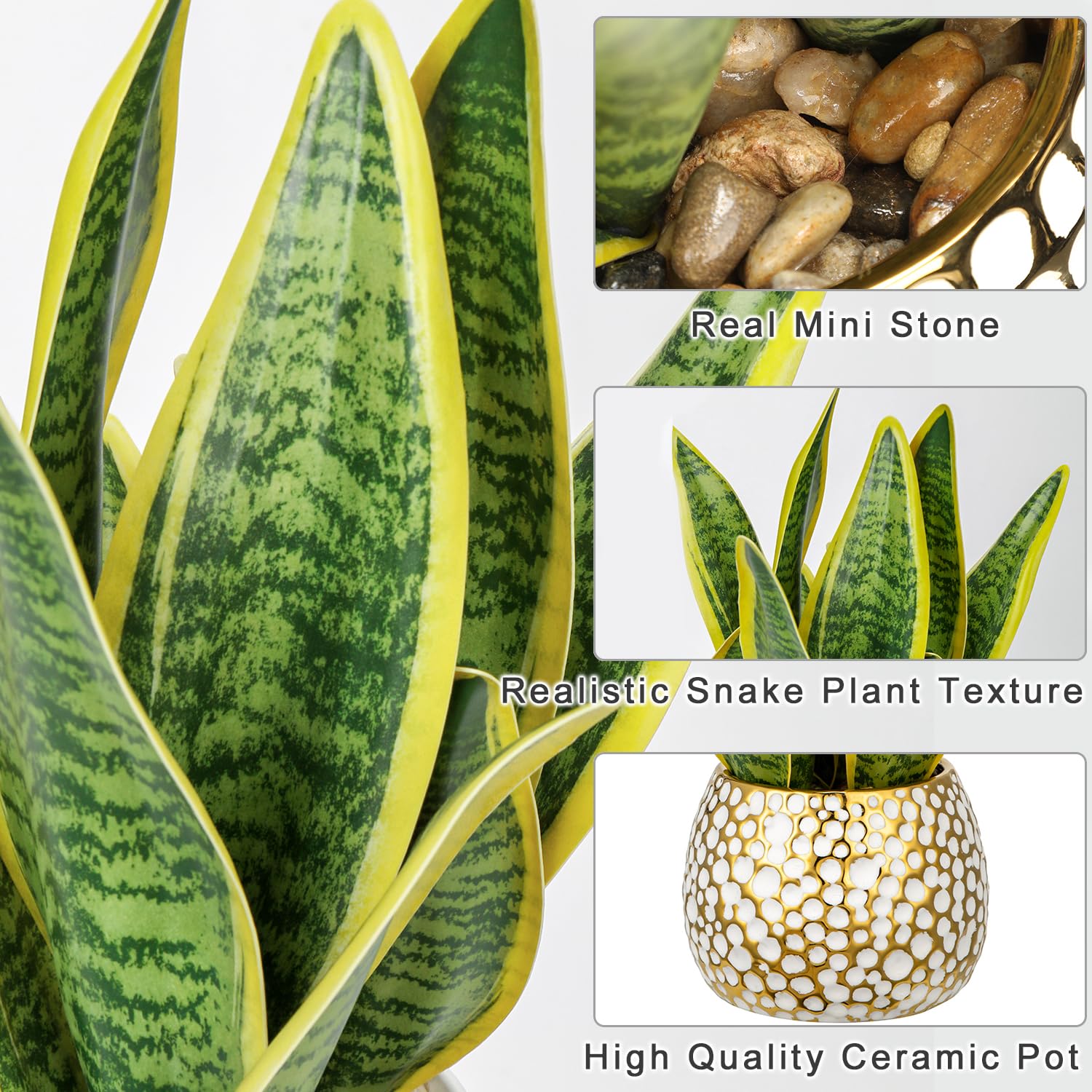 Oairse Artificial Snake Plant Fake Plants in Gold Ceramic Pots Artificial Sansevieria Plant Artificial Plants Indoor Decorative Faux Plant for Home Bathroom Bedroom Office Decoration 31cm - Image 3