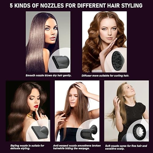 Miniatura 5 de Secador de pelo con difusor, secador iónico negativo con motor sin escobillas de 110, 000 RPM, secador de pelo de control térmico de alta velocidad