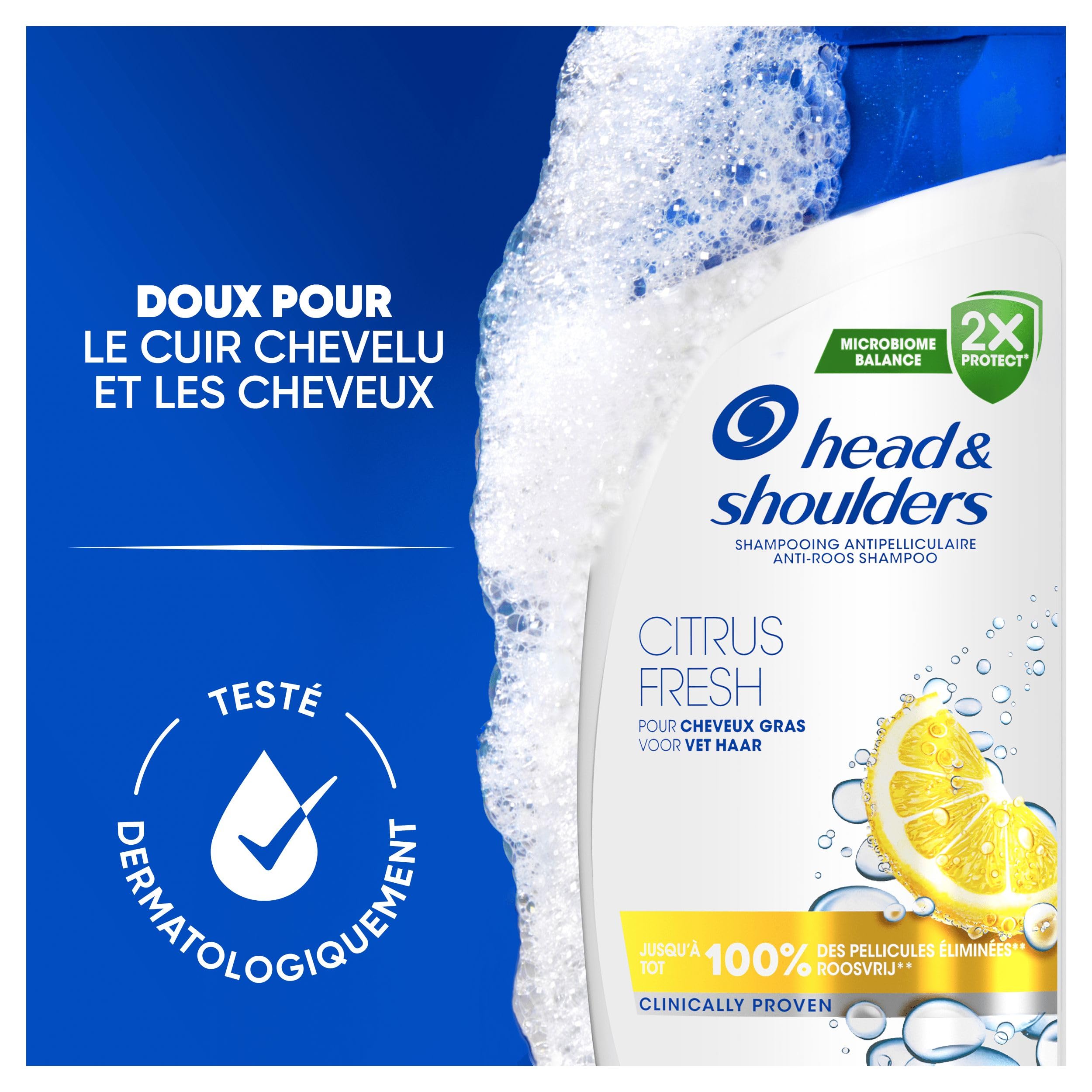 Head & Shoulders Citrus Fresh Shampoing Antipelliculaire Pour Cheveux Gras 3x330ml; Usage Quotidien; Jusqu'à 100% des Pellicules Éliminées, Cliniquement Prouvé (lot de 3 x 330 ml)