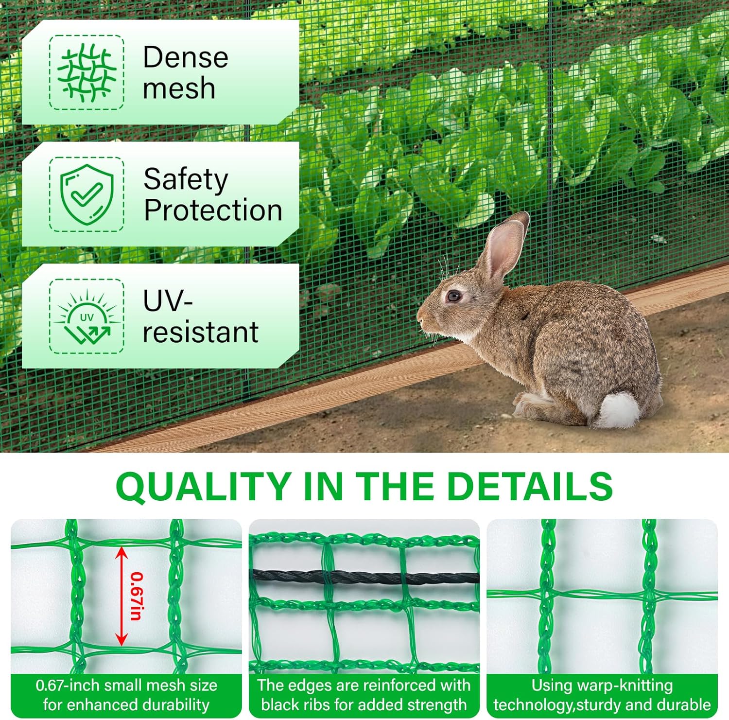 Temporary Fence with Posts, 3‘x50‘ Animal Barrier Dog Portable Fencing with Fiberglass Stake Windbreak Rope, Safety Snow Plastic Netting Roll for Garden, Chickens, Backyard Outdoor Protect