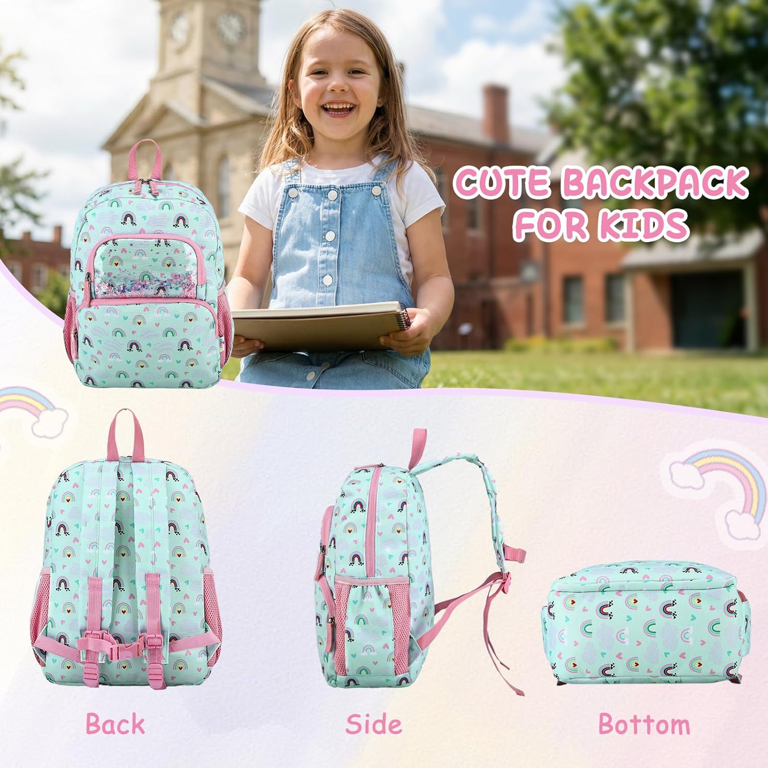 RAVUO Kids Backpack for Girls, Cute Toddler Backpacks for Daycare Kindergarten Elementary Little Girls School Bookbag with Chest Strap,Rainbow - Image 6