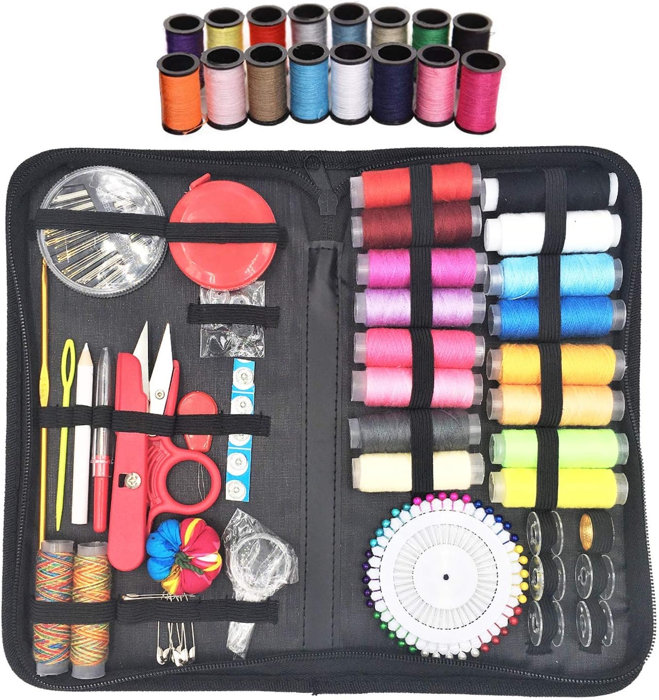 RFWIN Sewing Kit 138 Pcs DIY Premium Sewing Supplies, Portable Needlework Sewing Tools, Thread, Needles, Pins for Home, Travel, Emergencies Use Beginners