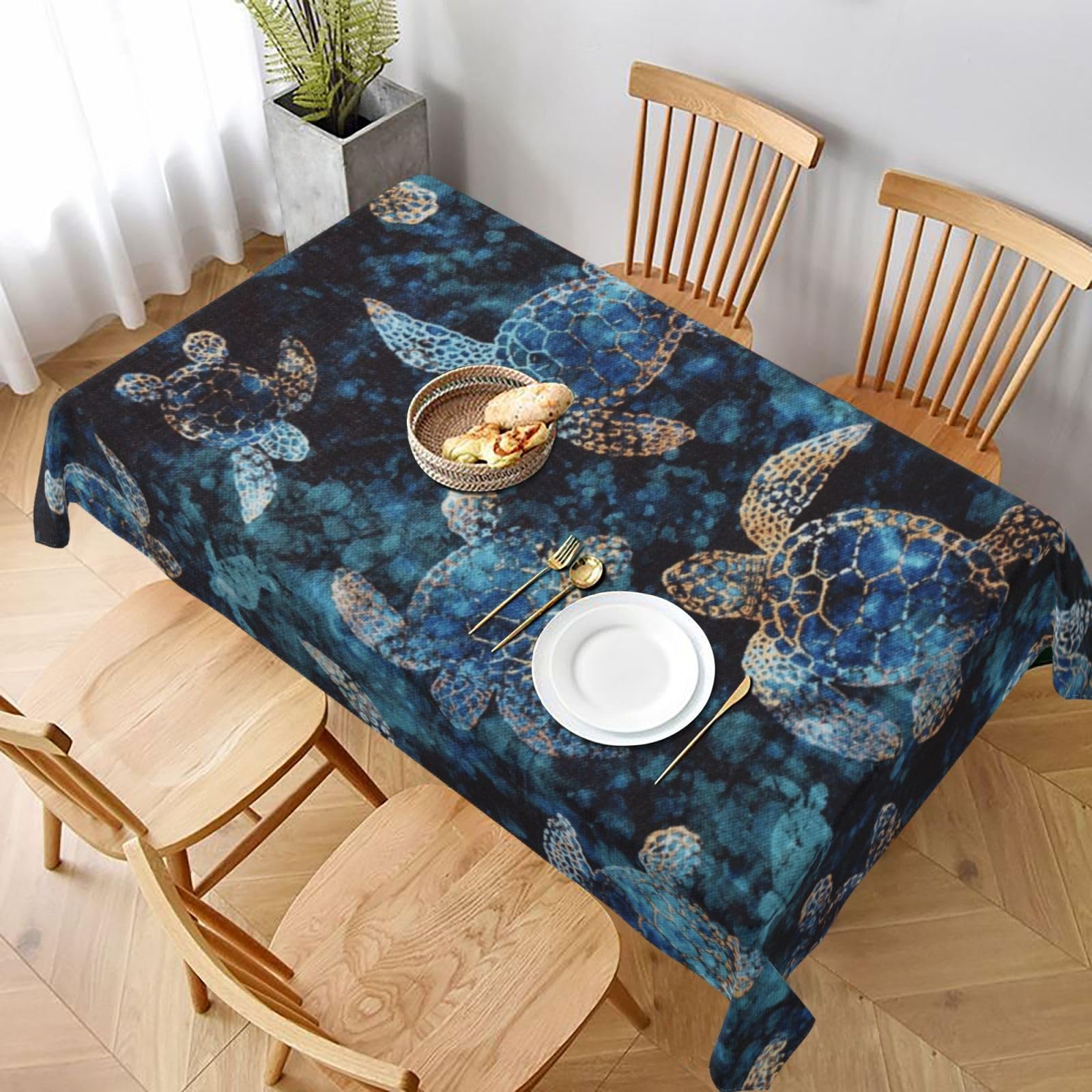 BNVSADC Sea Turtle Printed Rectangle Tablecloth 228x152 CM, Water Resistant Polyester Table Cloth Decorative Fabric Table Covers for Kitchen Dining Table Parties Camping
