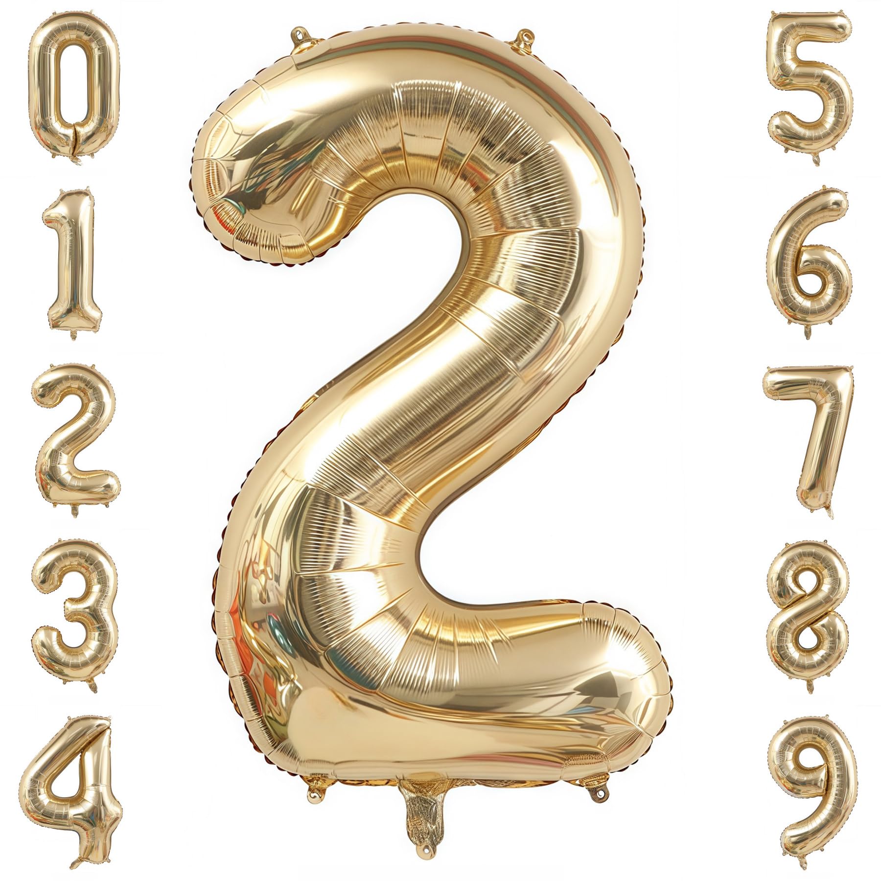 Champagne Gold 2 Balloon Number,40 Inch Light Gold 2 Balloons Big Foil Mylar Helium Number 2 Balloon for Birthday Party Anniversary Decorations