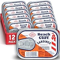 Vista 1 de Beach Cliff Wild Caught Sardines in Louisiana Hot Sauce, lata de 3.75 onzas (paquete de 12) – 0.49 oz de proteína por porción, sin gluten, apto