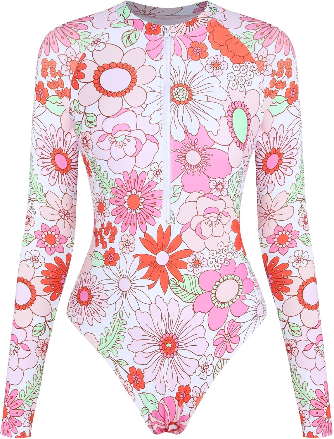 ZAFUL Women's Long Sleeve Rash Guard Swimsuit One Piece Zipper Surfing Bathing Suit