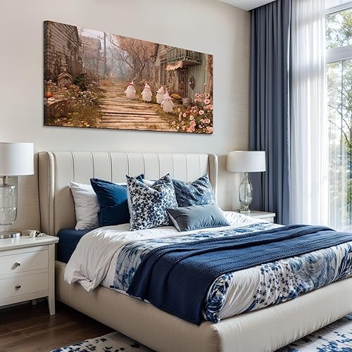 Miniatura 4 de 24"x 48" Canvas Wall Art Vintage Halloween Rustic Landscape Cute Ghost Ghosts Autumn Framed Pictures Painting Prints Large Wall Art for Living Room