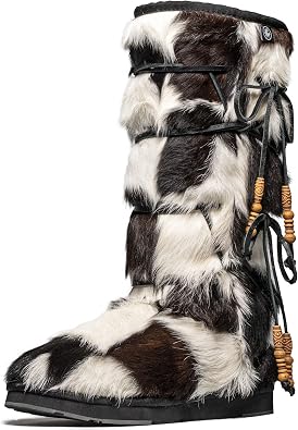 AU&MU Aumu Womens Comfort Suede Fur Shearling Stylish Knee High Winter Snow Boots Women Sheepskin
