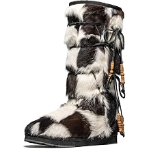 AU&MU Aumu Womens Comfort Suede Fur Shearling Stylish Knee High Winter Snow Boots Women Sheepskin