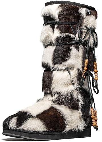 AU&MU Aumu Womens Comfort Suede Fur Shearling Stylish Knee High Winter Snow Boots Women Sheepskin - 9 - Black 2