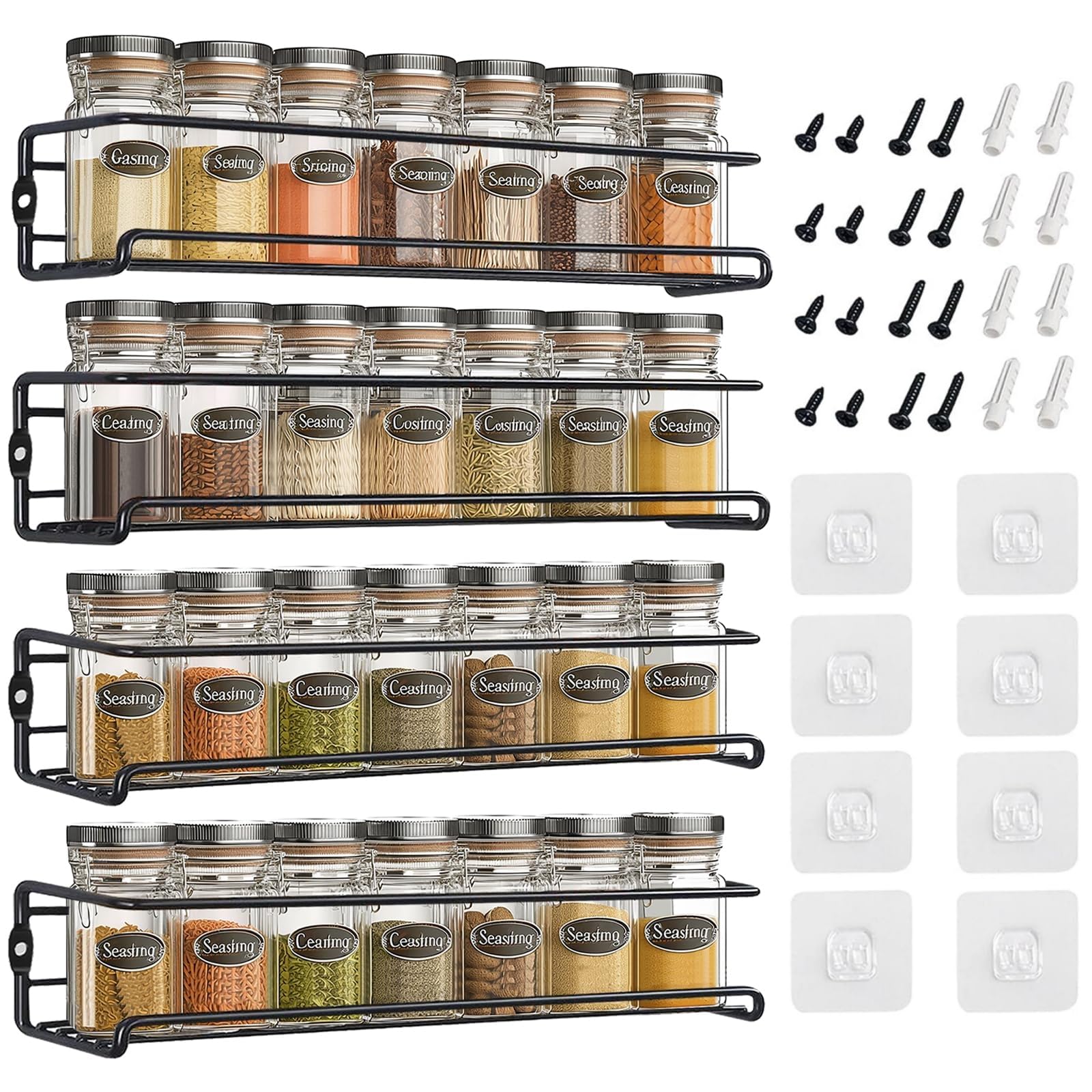 Eidoct Spice Racks Organiser - Hanging Stainless Steel Wall Mounted, spice rack for inside cupboard for Inside Cupboard Adhesive, for Spices and Condiments, Jars