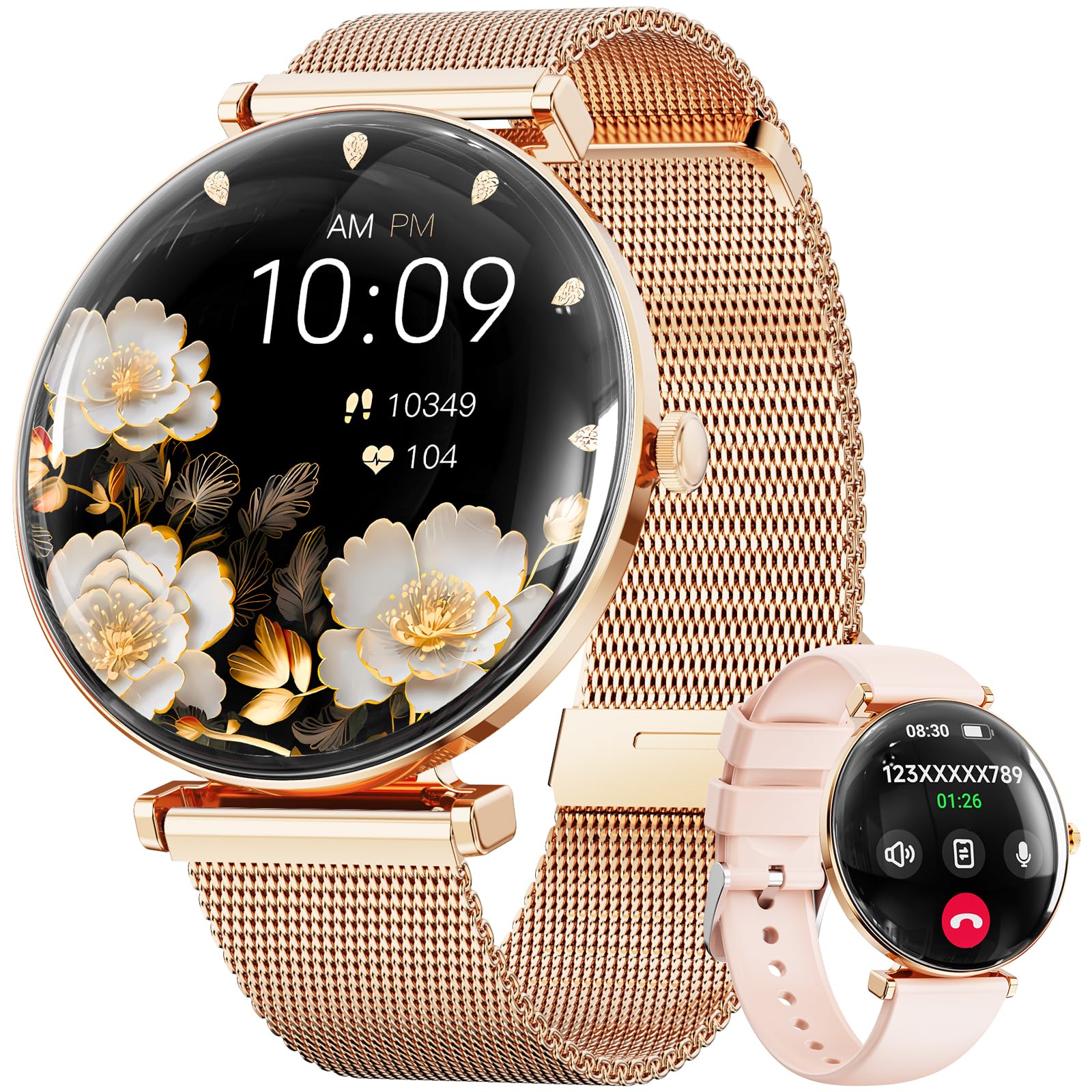 Hwagol Smartwatch Damen, Konvexe Licht Dünn Smartwatch für Damen, 1,43 Zoll AMOLED Touchscreen, Sportuhr mit Fitnessuhr, DIY Zifferblatt, Schlafüberwachung, Schrittzähler Smart Watch für Android