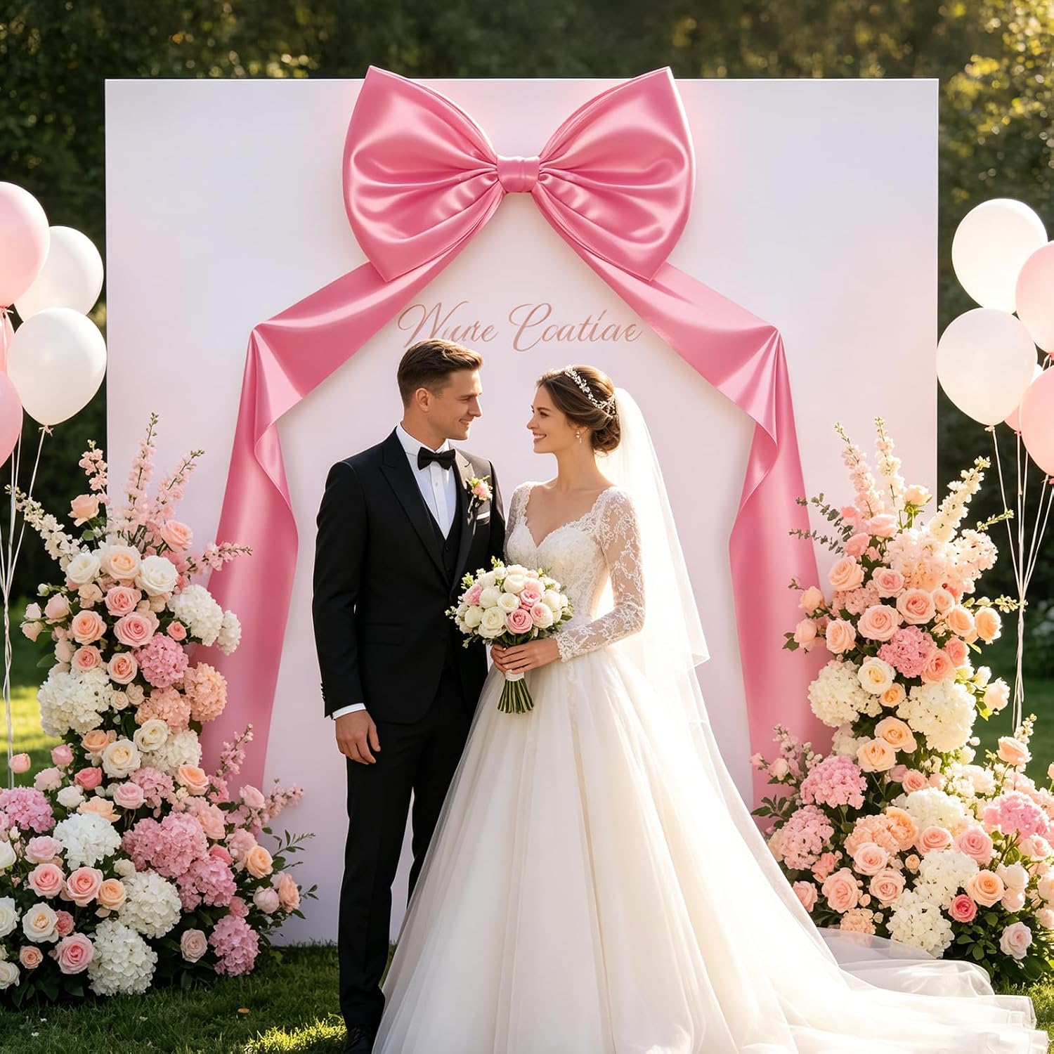 Large Pink Bow Decorations 24 x 87 Inch Giant Pink Bows with Rope and Double-Sided Tape for Wedding Bridal Shower Birthday Valentine's Day Bachelorette Coquette Room Wall Decoration (87 INCH Pink Bow)
