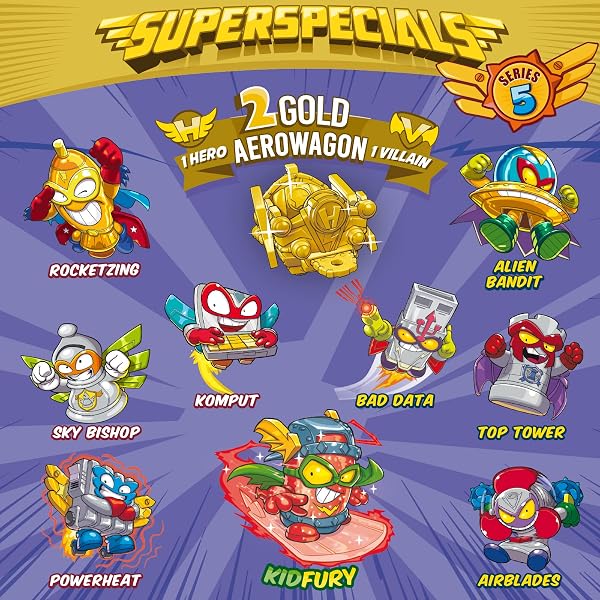 SUPERTHINGS Lata Gold Serie 5, Incluye el ultrararo (Kid Fury), los 2 líderes Dorados, los 6 capitanes Plateados y los 2 Aerowagons Dorados - 4