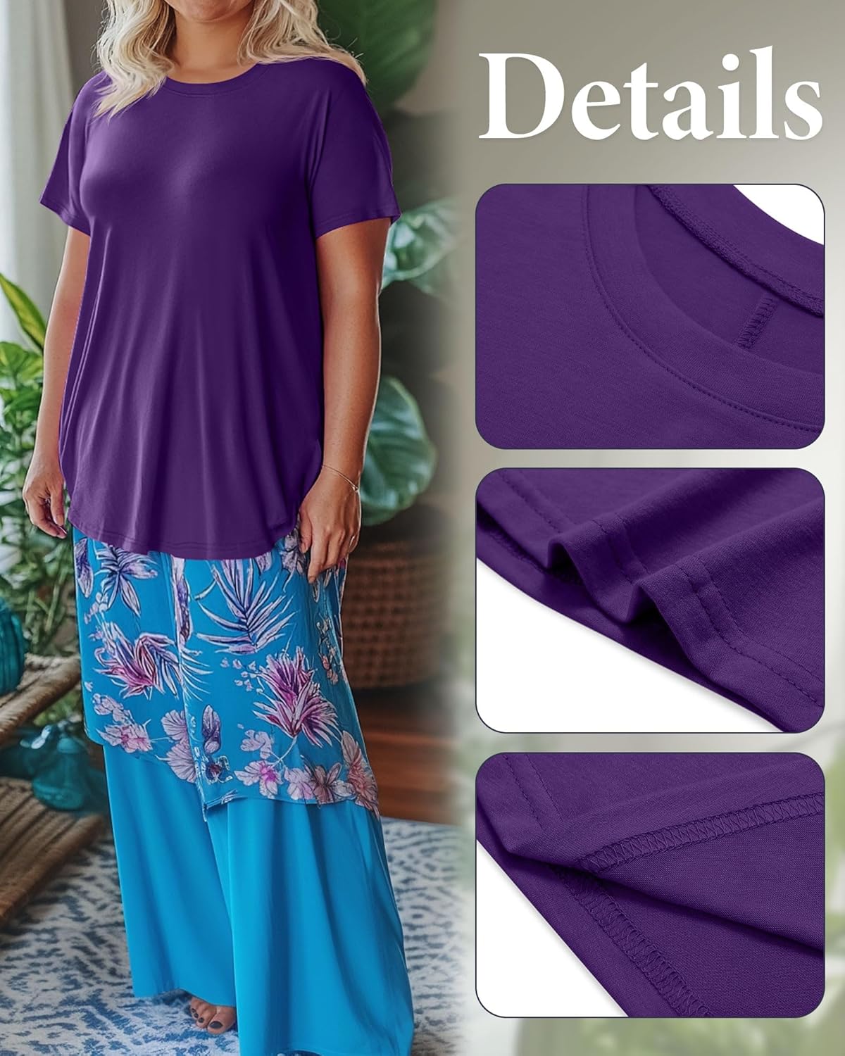 Riyiper 3 Pack Women's Plus Size Tunic Swing Tops Crew Neck Short Sleeves Loose Fit Summer Tee Shirt with Leggings - Image 5