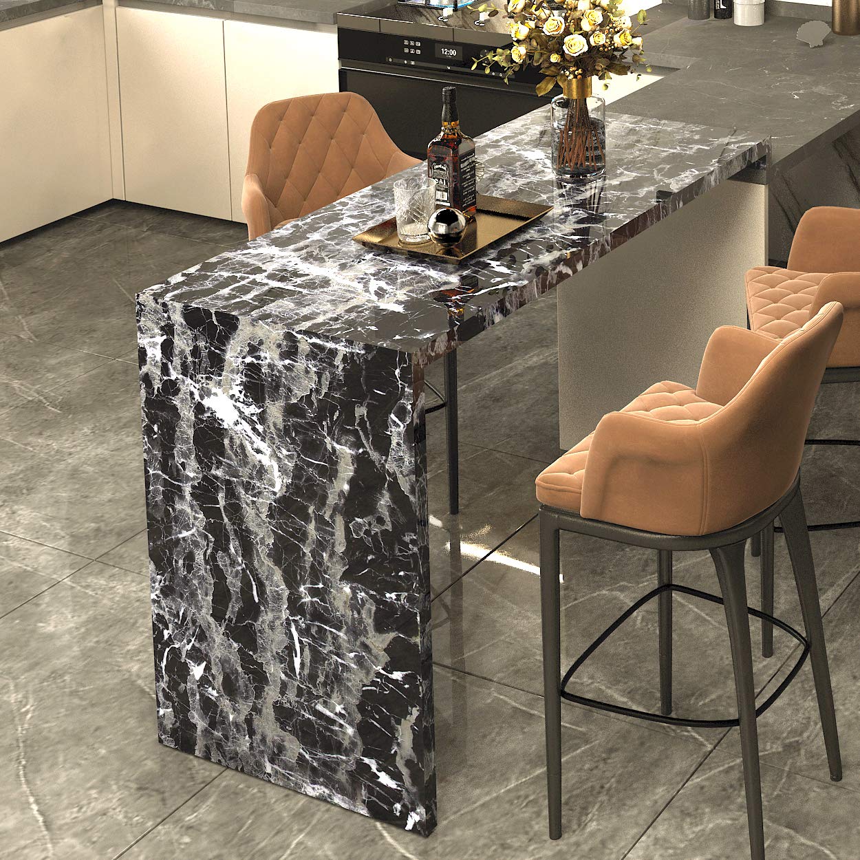 Black Marble Contact Paper for Countertops Waterproof Marble Wallpaper Peel and Stick